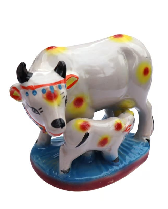 Sacred Cow and Calf Ceramic Showpiece Home Decor Figurine