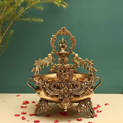 Brass Lakshmi Urli Decorative Bowl - 14 inch Height | Elegant Brass Urli Decorative Bowl with Lakshmi Design for Festive Displays Brass Lakshmi Urli Decorative Bowl - 14 inch Height | Elegant Brass Urli Decorative Bowl with Lakshmi Design for Festive Displays