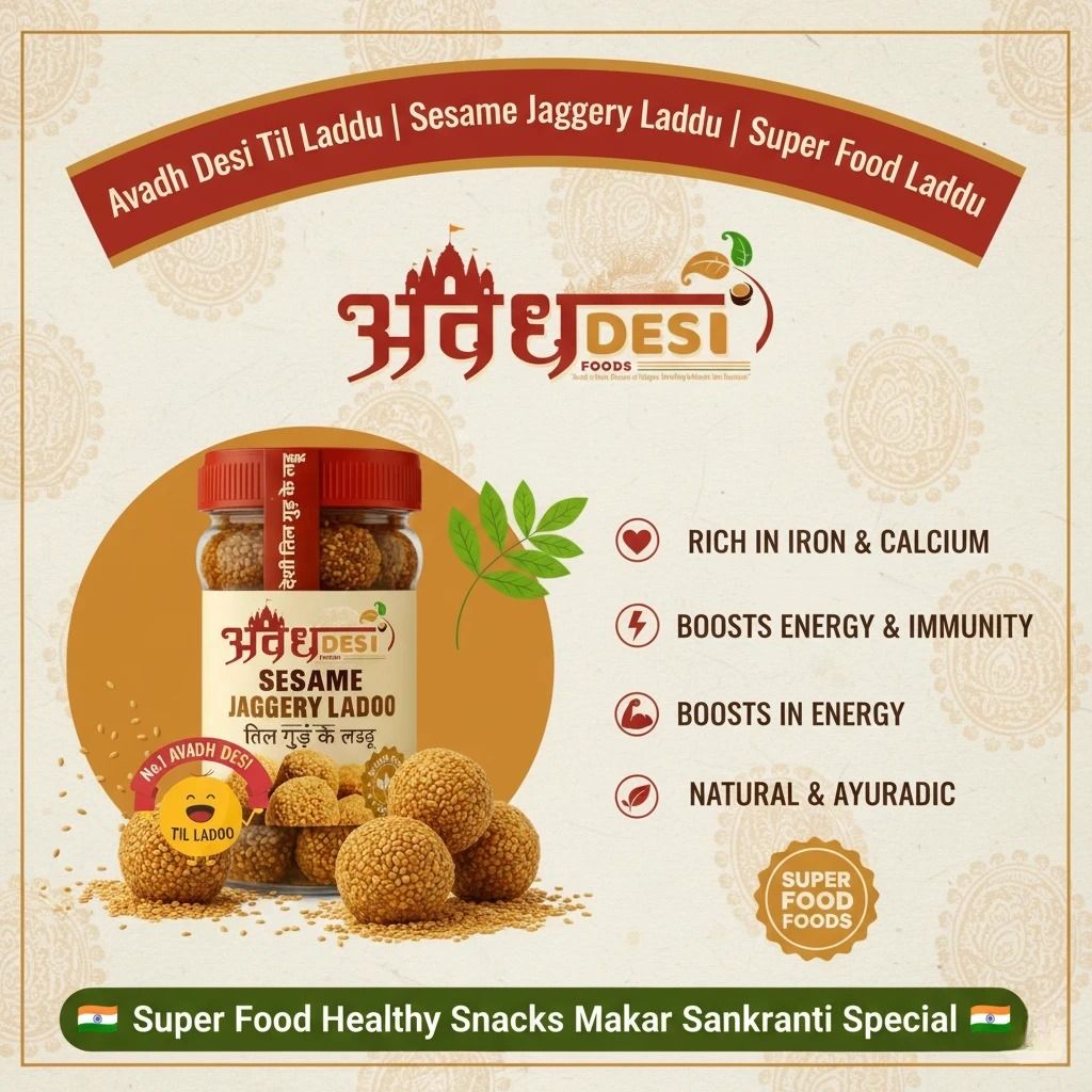 Avadh Desi Foods Classic Shahi Desi Til Ladoo | Royal Sesame Bliss | Festive Gold Til Ladoo ( 200g )