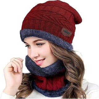 Eastern Club Women Red Woolen Winter Cap (Pack of 2) Eastern Club Women Red Woolen Winter Cap (Pack of 2)