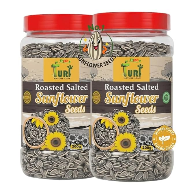 Turf Fresh Roasted Salted Jumbo Sunflower Seeds | Surajmukhi Beej – The Ultimate Superfood Snack! A+ GRADE SEEDS Healthy Snacks (400G_SeedGiant)(200Gx 2 Pack)
