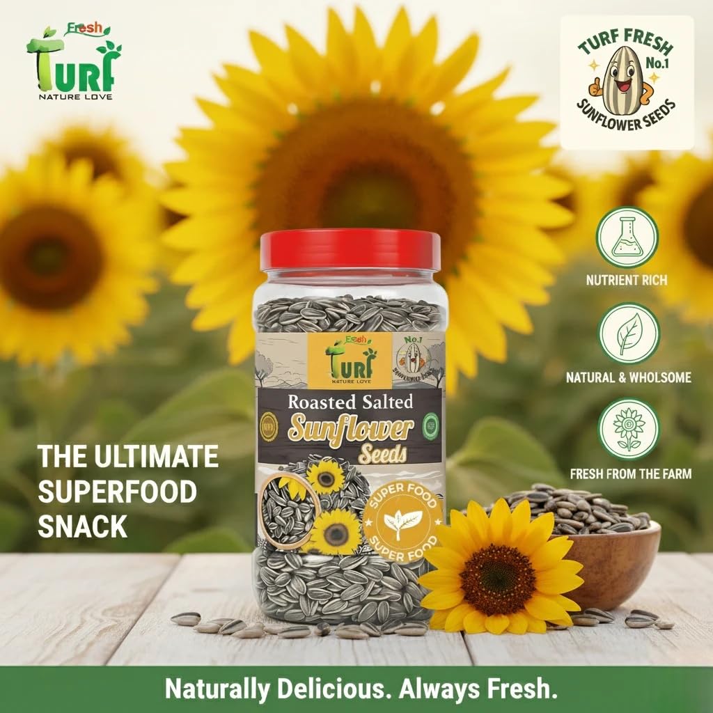 Turf Fresh Roasted Salted Jumbo Sunflower Seeds | Surajmukhi Beej – The Ultimate Superfood Snack! A+ GRADE SEEDS Healthy Snacks (400G_SeedGiant)(200Gx 2 Pack)