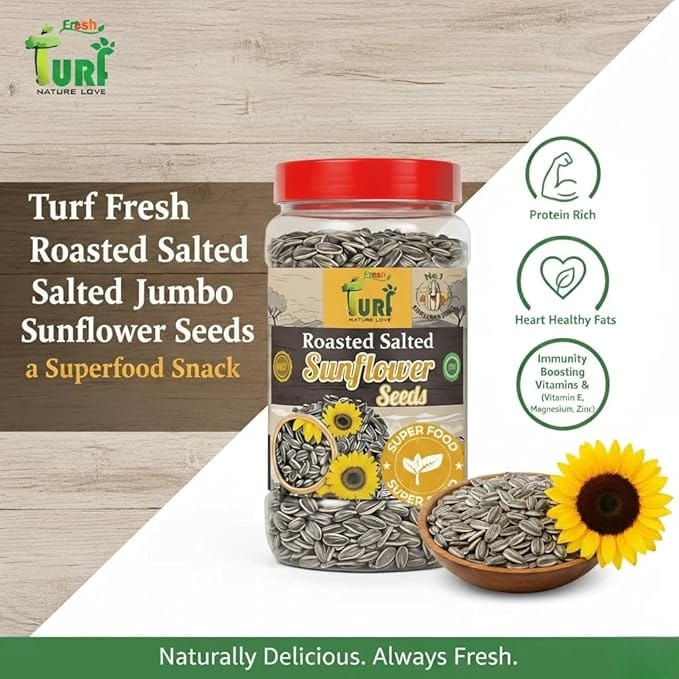 Turf Fresh Roasted Salted Jumbo Sunflower Seeds | Surajmukhi Beej – The Ultimate Superfood Snack! A+ GRADE SEEDS Healthy Snacks (400G_SeedGiant)(200Gx 2 Pack)