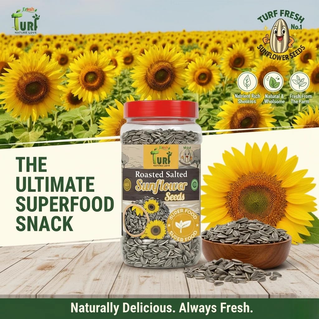 Turf Fresh Roasted Salted Jumbo Sunflower Seeds | Surajmukhi Beej – The Ultimate Superfood Snack! A+ GRADE SEEDS Healthy Snacks (400G_SeedGiant)(200Gx 2 Pack)
