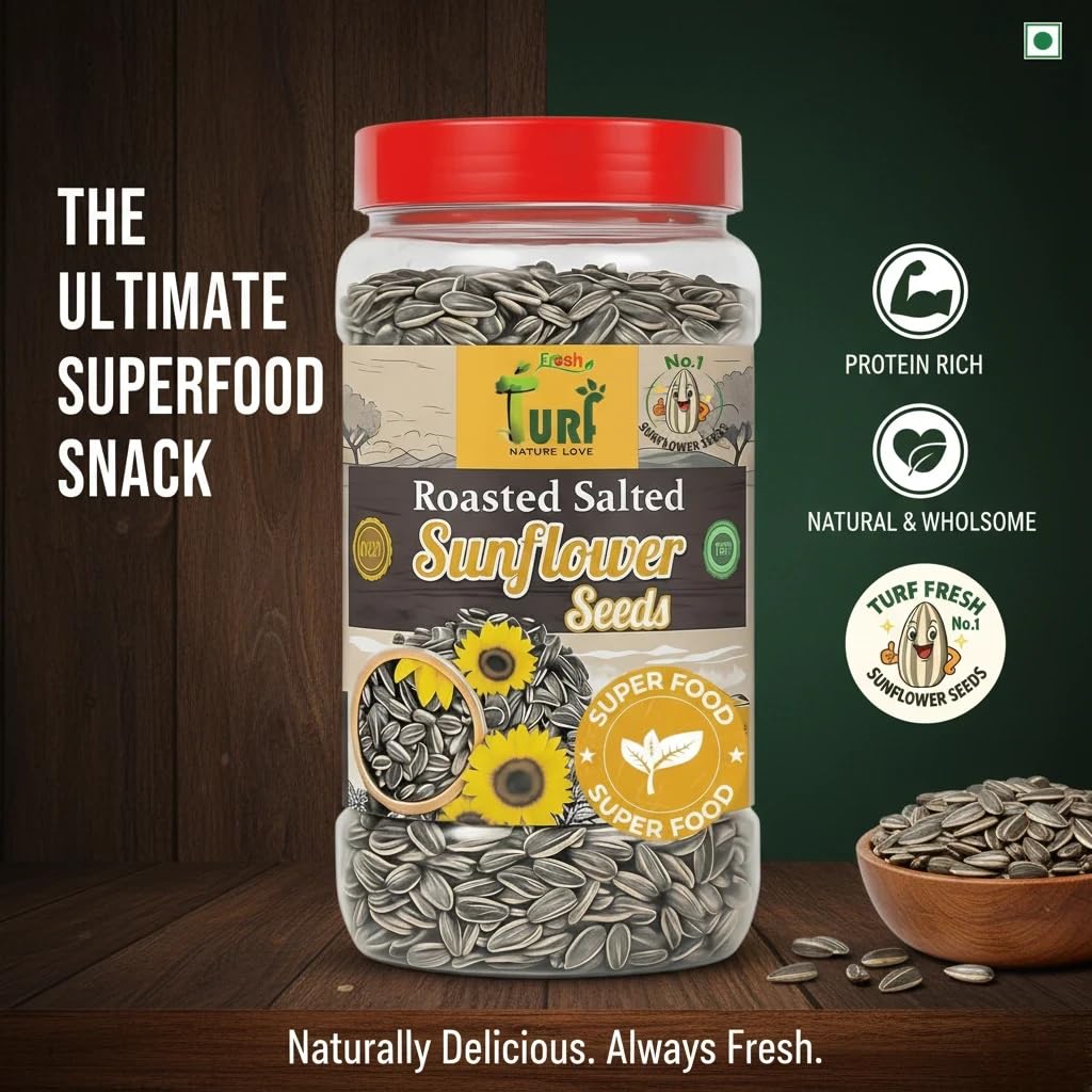 Turf Fresh Roasted Salted Jumbo Sunflower Seeds | Surajmukhi Beej – The Ultimate Superfood Snack! A+ GRADE SEEDS Healthy Snacks (400G_SeedGiant)(200Gx 2 Pack)