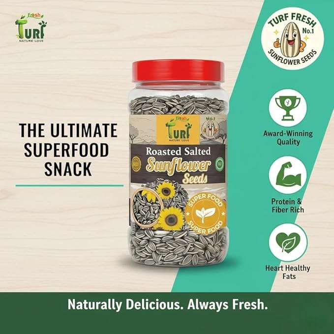 Turf Fresh Roasted Salted Jumbo Sunflower Seeds | Surajmukhi Beej – The Ultimate Superfood Snack! A+ GRADE SEEDS Healthy Snacks (600G_BeejDhamaka)