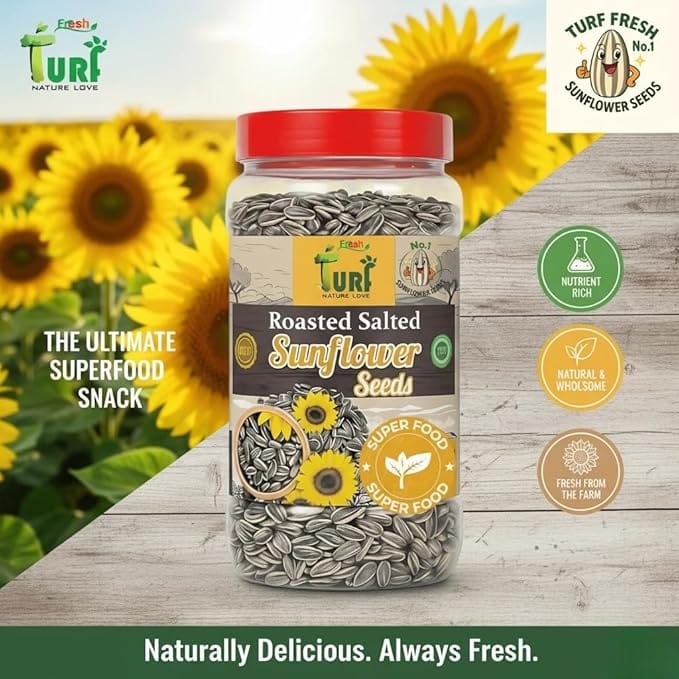 Turf Fresh Roasted Salted Jumbo Sunflower Seeds | Surajmukhi Beej – The Ultimate Superfood Snack! A+ GRADE SEEDS Healthy Snacks (600G_BeejDhamaka)