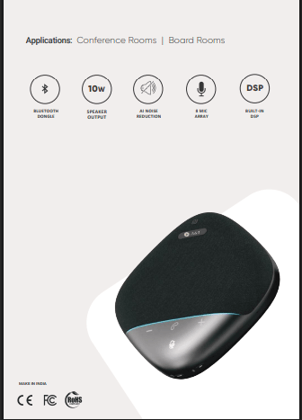 A&T AIR 200 Conference Speakerphone with AI Noise Reduction & 8 Mic Array for Boardrooms