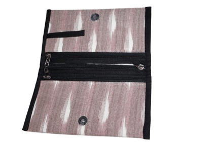 Mauve Ikat Pattern Foldable Travel Wallet Organizer with Multiple Zippers