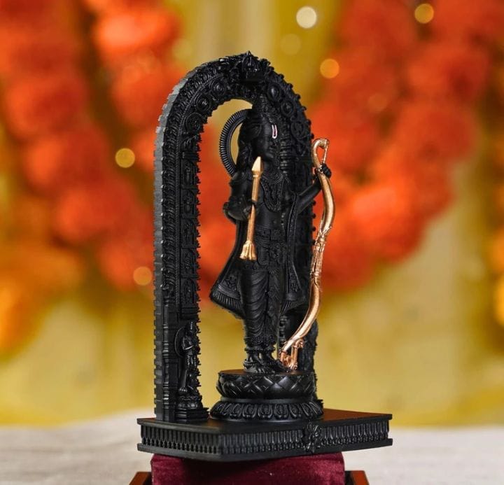 Exquisite Black & Gold Lord Rama Idol Statue with Bow & Arrow for Home Decor