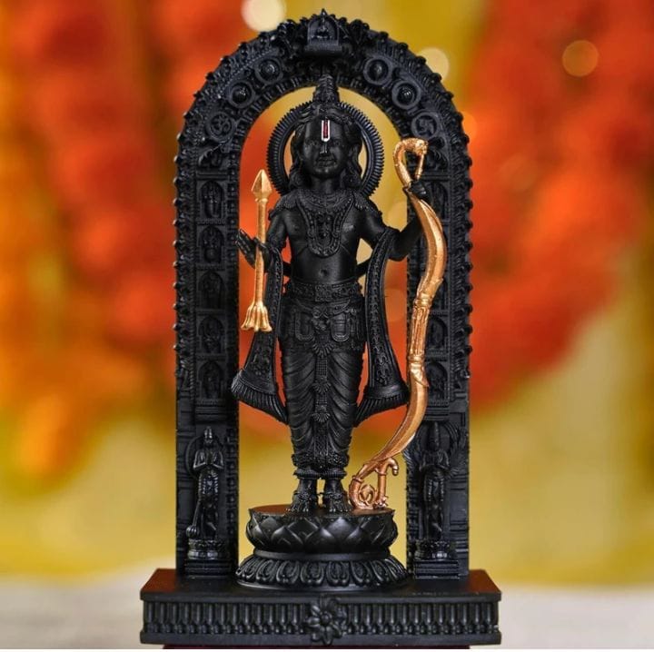 Exquisite Black & Gold Lord Rama Idol Statue with Bow & Arrow for Home Decor