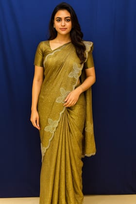 Golden Brown Silk Blend Saree with Intricate Butterfly Embroidery