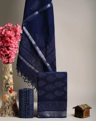 Linen Cotton Suits  Bagru Hand Block Printed Linen Suits With Zari BorderSize:-Top & Dupatta:- Linen Cotton  (2.50+2.50) mtrsBottom :-Cotton 2.50 mtrs..