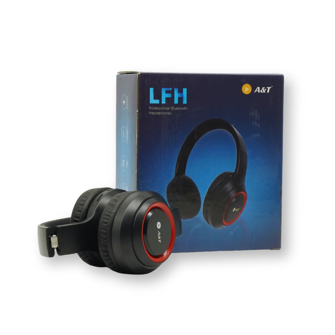A&T LFH Professional Bluetooth Over-Ear Headphones - Black with Red Accents