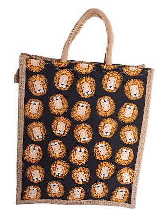 Eco-Friendly Lion Print Jute Tote Bag for Shopping & Gifting