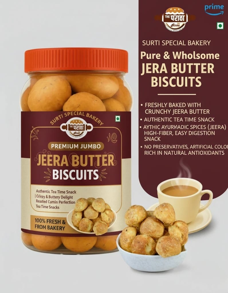 The Paratha And Ready Bites | Jeera Butter – Crunchy Cumin Flavoured Biscuits | Buttery & Aromatic Snack for Tea-Time ( 500g )