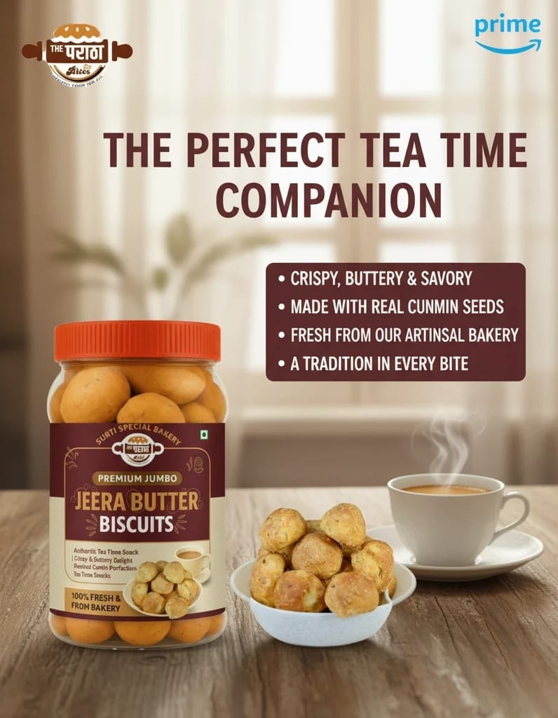 The Paratha And Ready Bites | Jeera Butter – Crunchy Cumin Flavoured Biscuits | Buttery & Aromatic Snack for Tea-Time ( 500g )