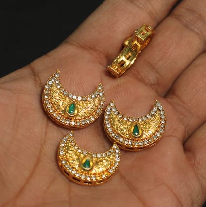 4 Pcs, 22x18mm, Kundan Connectors Golden-Golden / Kundan