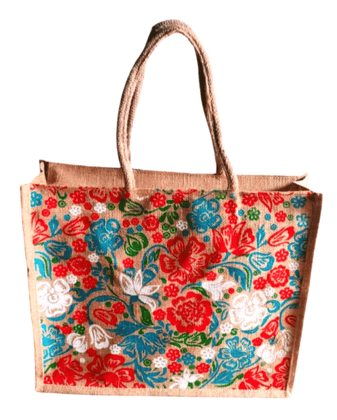 Eco-Friendly Jute Tote Bag with Vibrant Floral Print