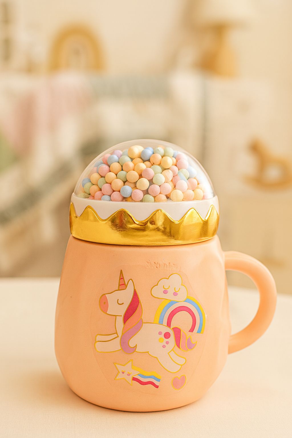 IZZHAAR Unicorn Dreamland Ceramic Mug with Rainbow Sprinkles Dome Lid