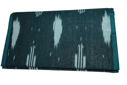 Handcrafted Dark Teal Ikat Fabric Foldable Wallet Clutch