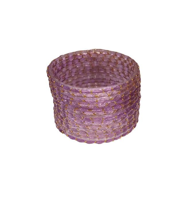 Light Purple Glass Bangles with Gold Embellishments Set