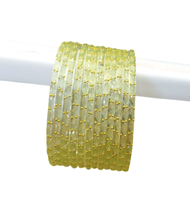 Elegant Light Green Crystal Look Bangles with Gold Dot Detailing Set