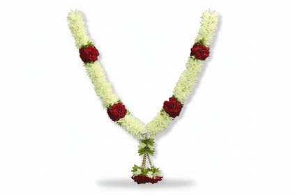 Artificial Cream and Red Rose Floral Garland for Pooja and Decorations