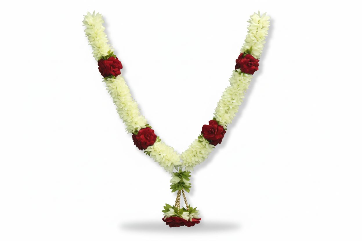 Artificial Cream and Red Rose Floral Garland for Pooja and Decorations