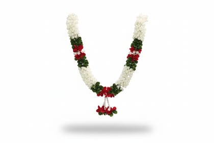 Artificial White Red Green Floral Garland for Pooja and Festive Decor Artificial White Red Green Floral Garland for Pooja and Festive Decor