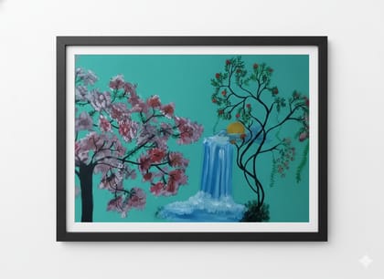 Teal Blossom Waterfall Framed Print
