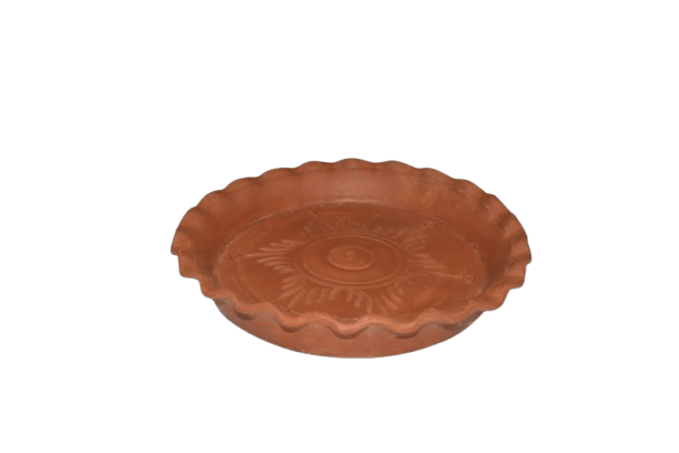 Terracotta Clay Diya Plate with Scalloped Edge for Puja & Home Decor