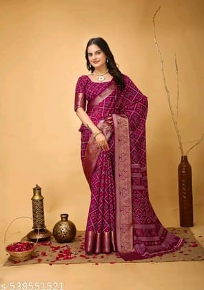 Rani Pink Saree with Golden Zari Border Rani Pink Saree with Golden Zari Border