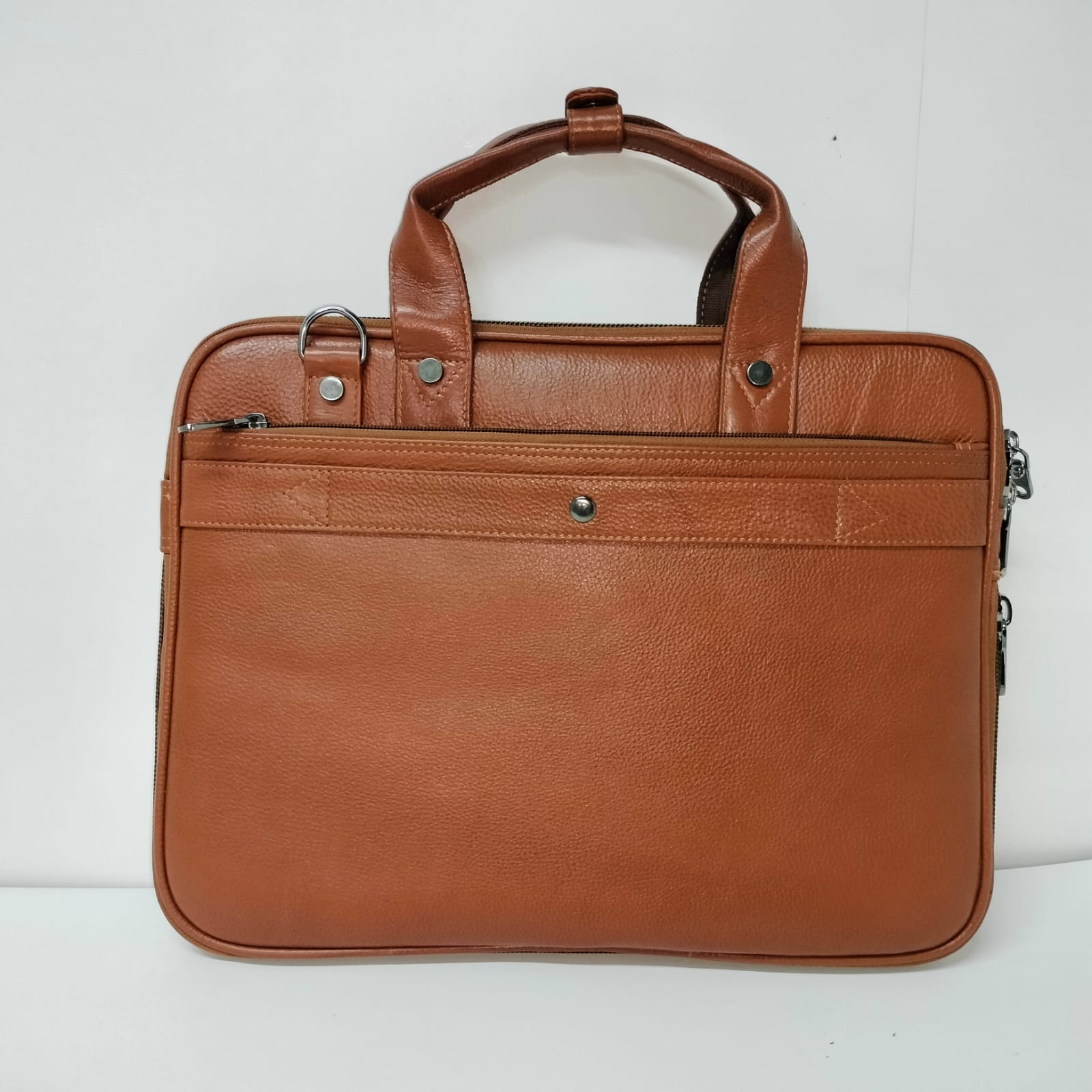 Premium Tan Leather Laptop Briefcase Bag with Zippers for Men & Women