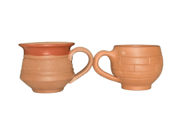 Set of 2 Handcrafted Terracotta Kulhad Style Tea Coffee Mugs - Earthenware Cups