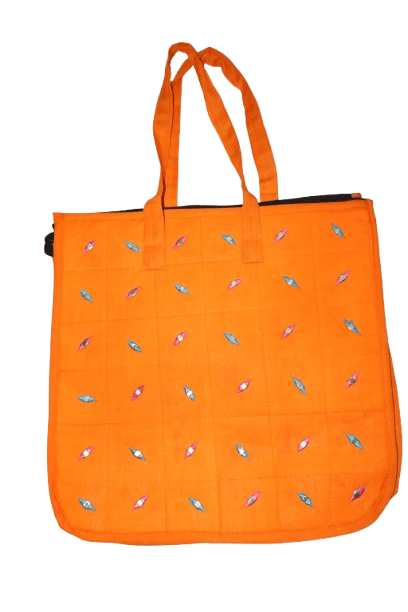 Vibrant Orange Embroidered Quilted Tote Bag for Women - Handbags | Buy online on ZillyBuy