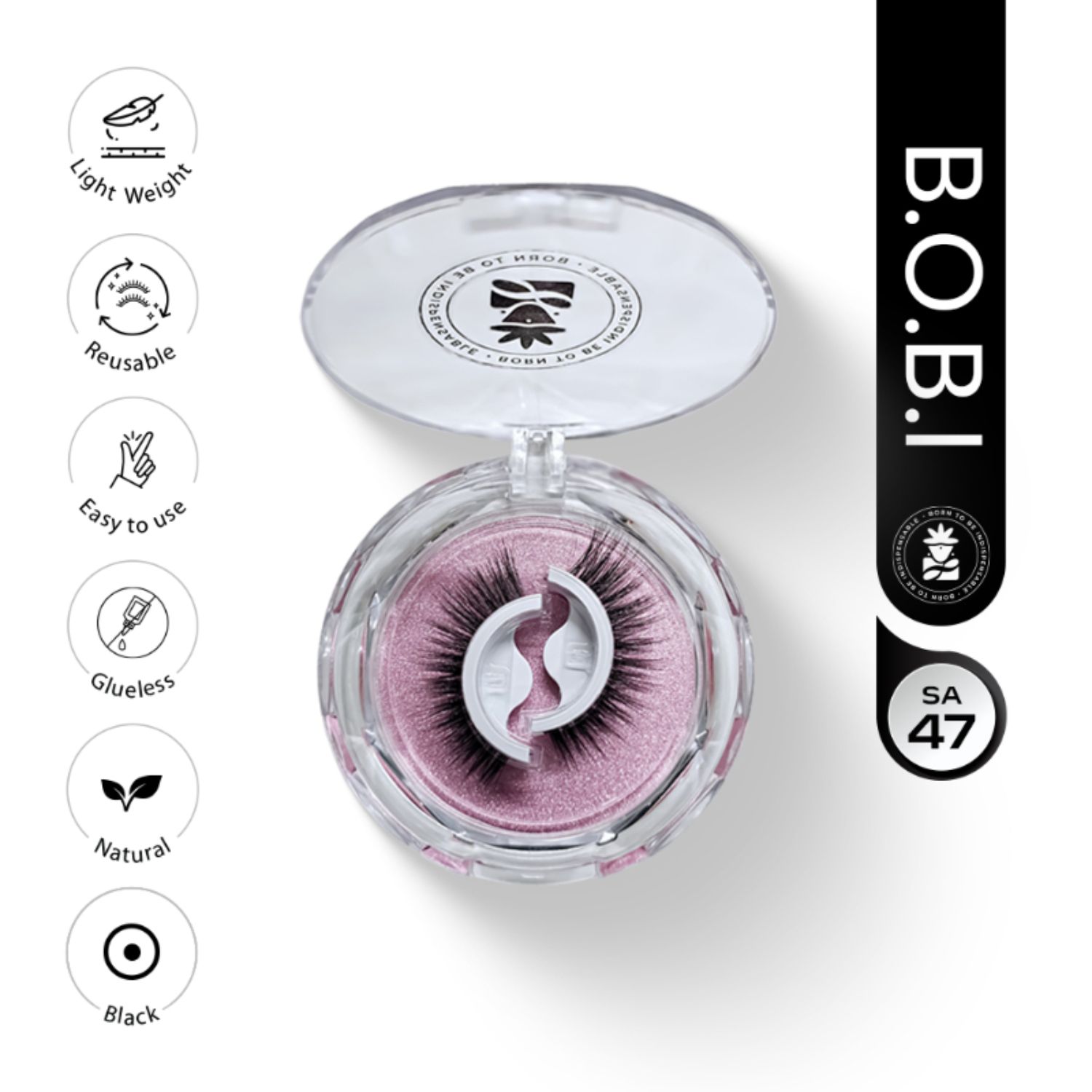 BOBI Self Adhesive Eyelashes SA47 Fox Lash Style – Outer Edge Lift | Bold Curved Look | No Glue | Reusable | Easy Stick-On Finish