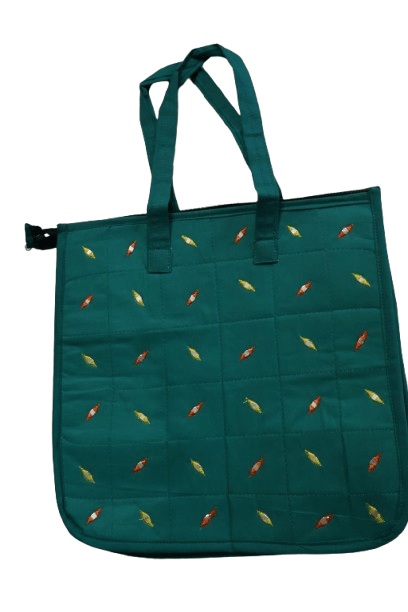 Quilted Teal Green Embroidered Tote Bag