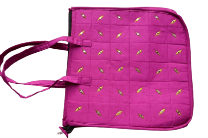 Stylish Magenta Quilted Fabric Tote Bag with Embellishments Stylish Magenta Quilted Fabric Tote Bag with Embellishments
