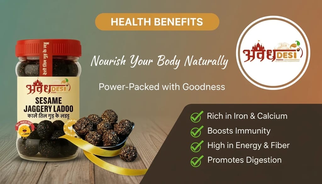 Avadh Desi Foods - Balck | Kale Til Laduu – Winter Special Sweet | Made with Jaggery & Ghee for Makar Sankranti ( 1Kg )