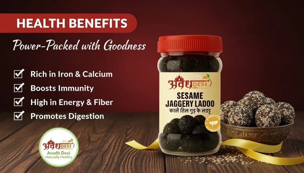 Avadh Desi Foods - Balck | Kale Til Laduu – Winter Special Sweet | Made with Jaggery & Ghee for Makar Sankranti ( 1Kg )