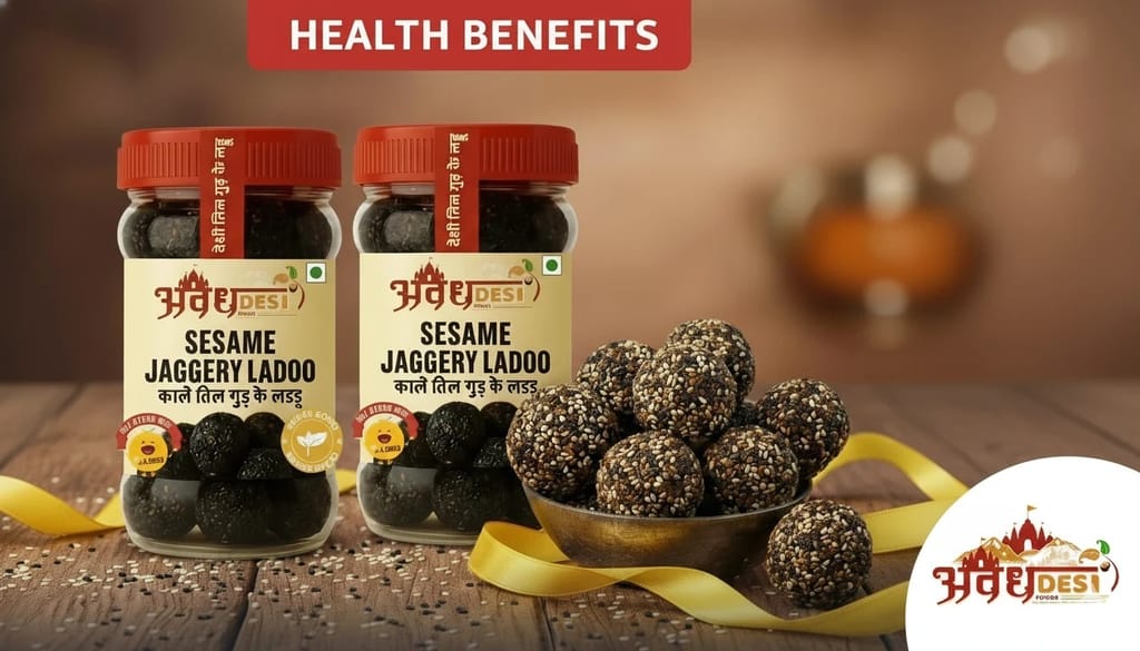 Avadh Desi Foods - Balck | Kale Til Laduu – Winter Special Sweet | Made with Jaggery & Ghee for Makar Sankranti ( 1Kg )