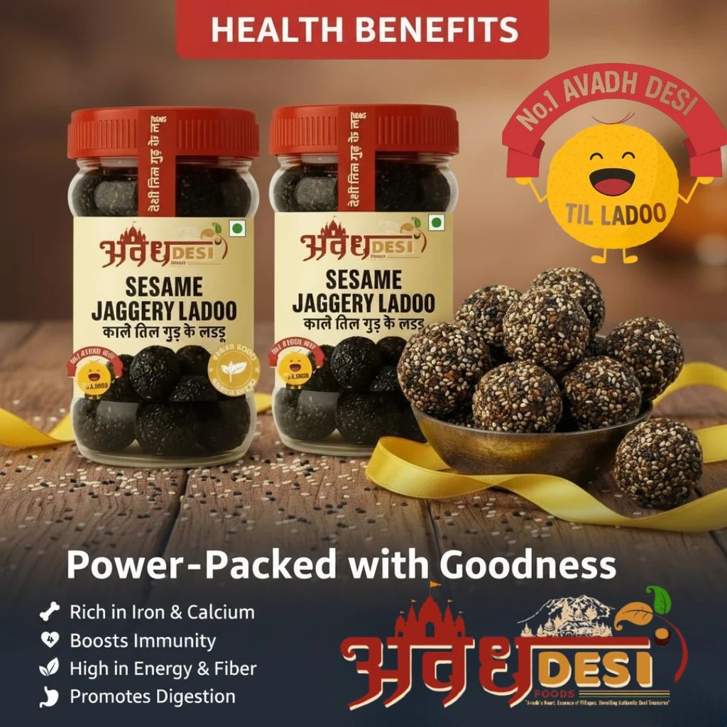Avadh Desi Foods - Balck | Kale Til Laduu – Winter Special Sweet | Made with Jaggery & Ghee for Makar Sankranti ( 1Kg )