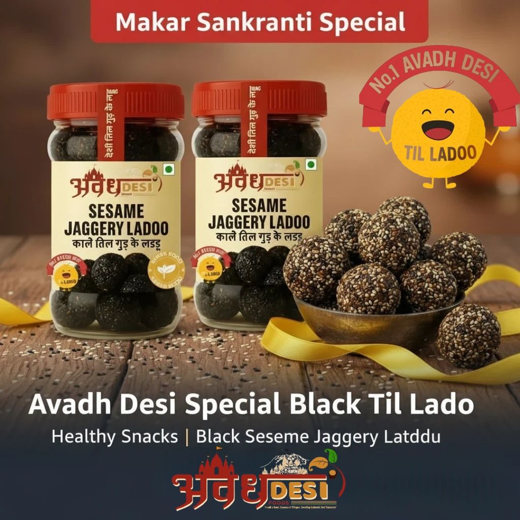 Avadh Desi Foods - Balck | Kale Til Laduu – Winter Special Sweet | Made with Jaggery & Ghee for Makar Sankranti ( 1Kg )