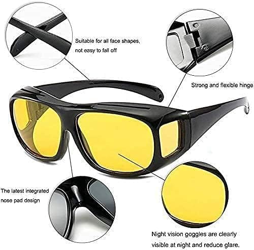 HD Vision Day & Night Unisex Goggles | Anti-Glare Polarized Sunglasses for Men & Women | UV Protection Driving Glasses for Cars & Bikes – Pack of 2 (Yellow & Black Lenses)