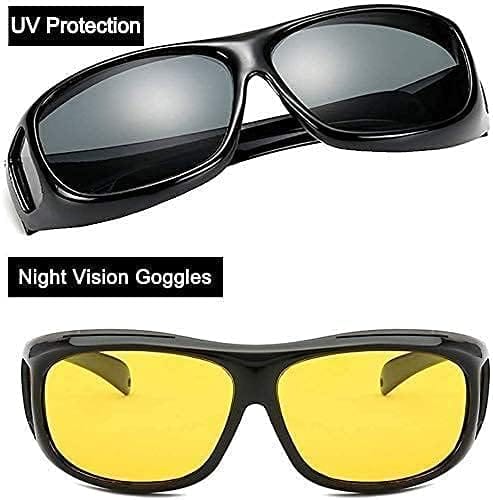 HD Vision Day & Night Unisex Goggles | Anti-Glare Polarized Sunglasses for Men & Women | UV Protection Driving Glasses for Cars & Bikes – Pack of 2 (Yellow & Black Lenses)