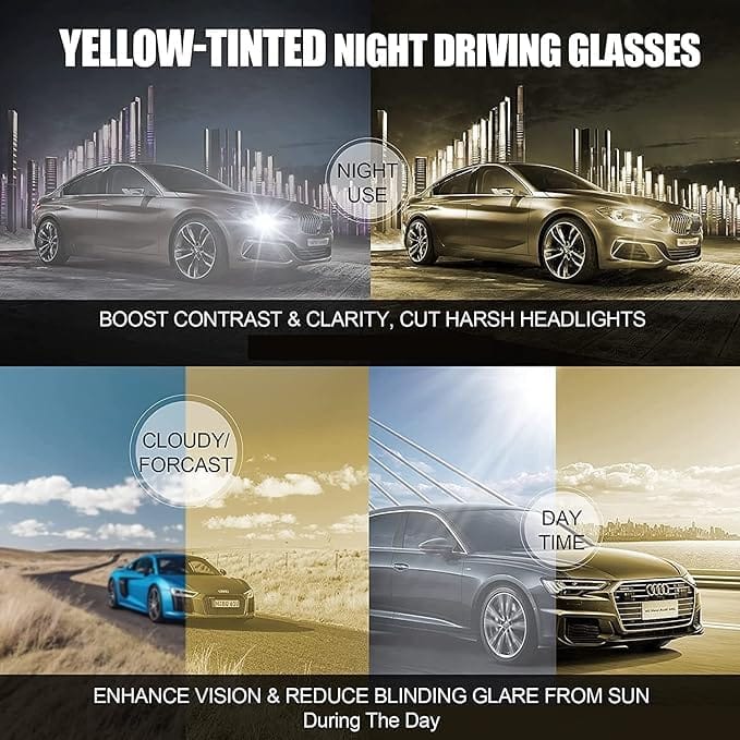 HD Vision Day & Night Unisex Goggles | Anti-Glare Polarized Sunglasses for Men & Women | UV Protection Driving Glasses for Cars & Bikes – Pack of 2 (Yellow & Black Lenses)
