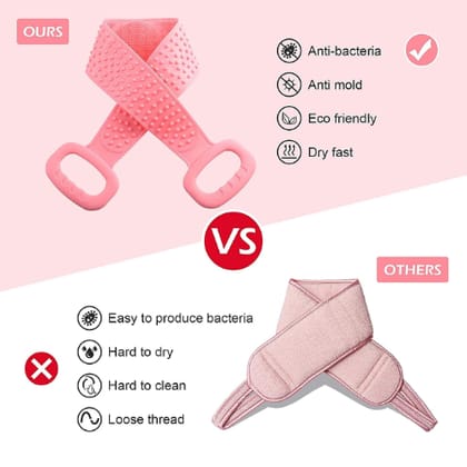 V3Deals Silicone Body Back Scrubber, Double-Sided Exfoliating Bath Brush | Deep Cleansing & Massage Belt for Shower & Dead Skin Removal (Pack of 2, Random Color)