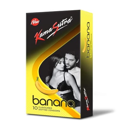 KamaSutra Banana Flavour Condom Made of Natural Rubber Latex For Men,10s [Discreet Packaging]