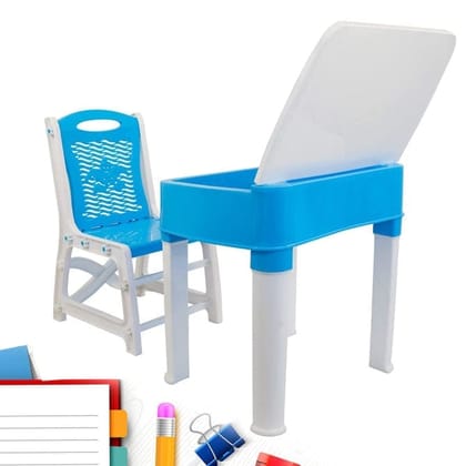 STUDY TABLE AND CHAIR SET FOR BOYS AND GIRLS WITH SMALL BOX SPACE FOR PENCILS PLASTIC HIGH QUALITY STUDY TABLE (BLUE)